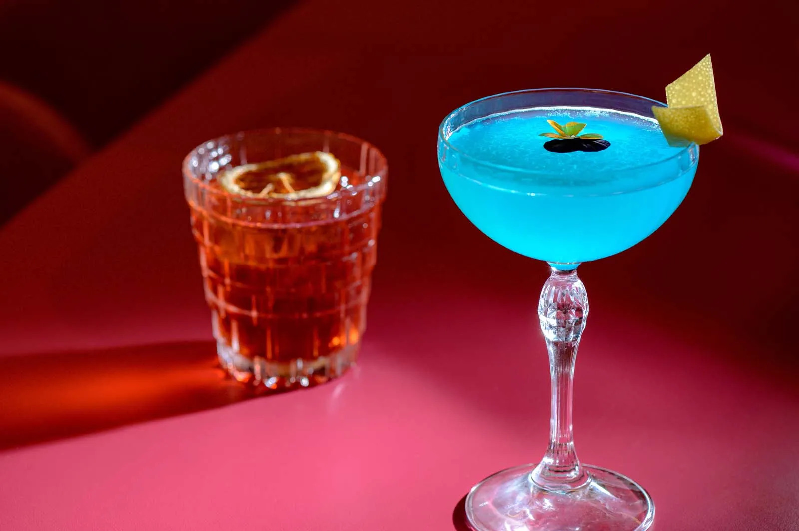 red table with drinks